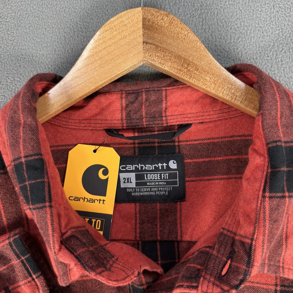 Carhartt Shirt Mens 2XL Red Plaid Loose Fit Heavyweight Flannel Workwear New - Picture 6 of 8